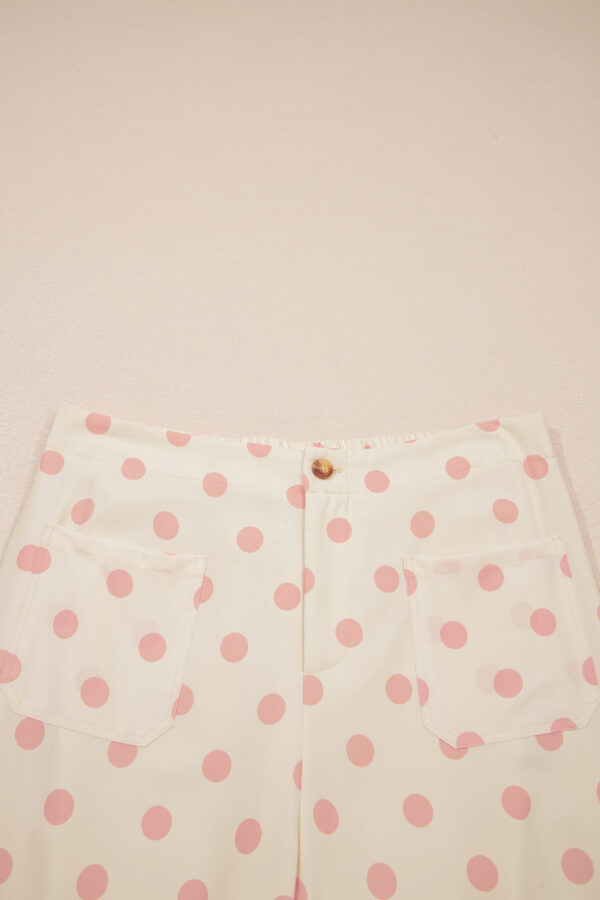 White Polka Dot Print Patched Pocket Loose Pants