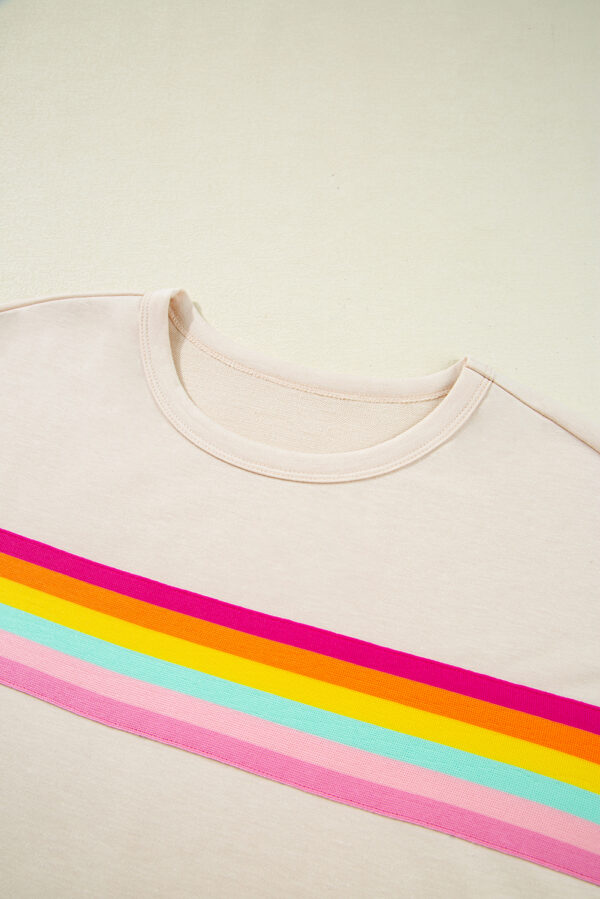 Beige Vibrant Striped Detail Athleisure 2pcs Short Set