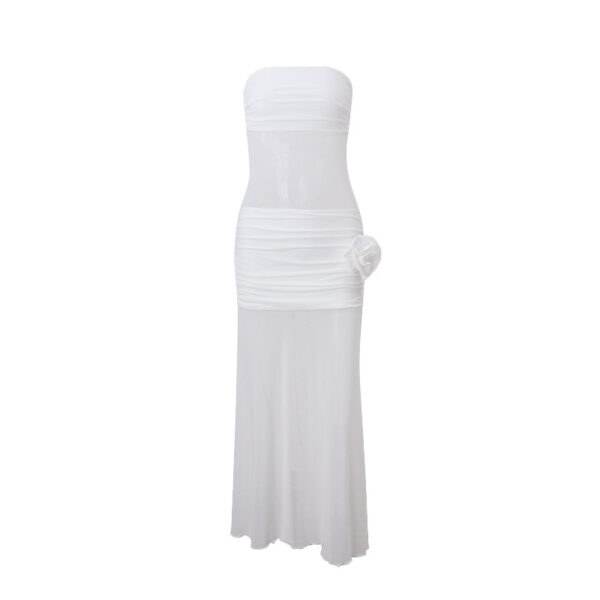 564075044 Elegant Bohemian Sexy Sheer Mesh Floral Strapless Dress