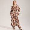Leopard Print Satin Pajamas For Women Single Robe Style Nightgown Loungewear