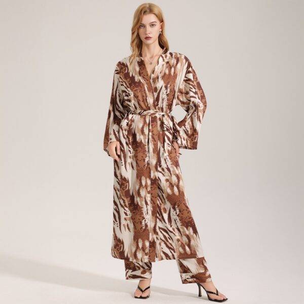 Leopard Print Satin Pajamas For Women Single Robe Style Nightgown Loungewear