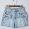 Beau Blue Bow Detail Denim Shorts with Pockets