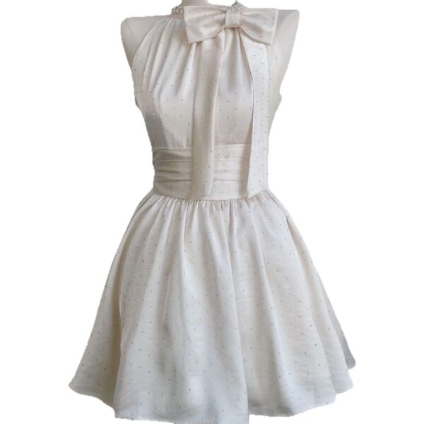 564075572 Sweet Style Diamond Embellished Bow Sleeveless Halter Dress