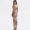 Mesh printed suspender dress with slim fit dress