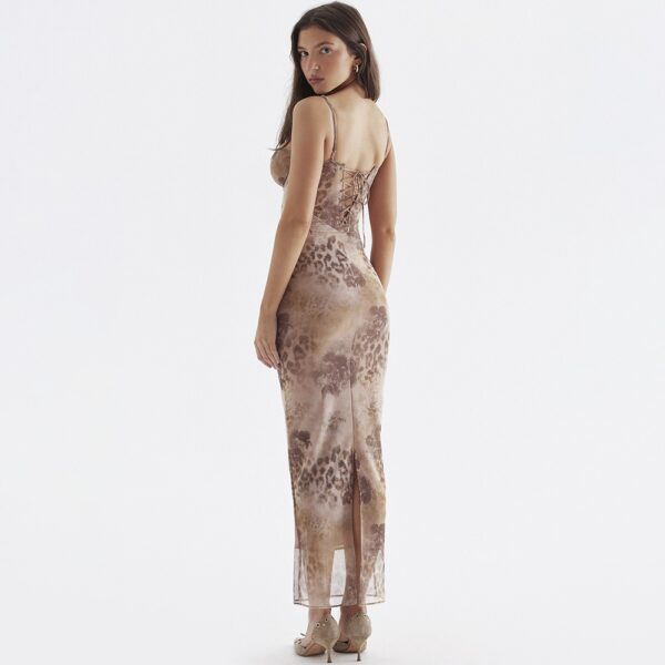 Mesh printed suspender dress with slim fit dress