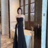 New Graceful Tube Top Long Dress Slim Fit Slimming Banquet Car Model Dress High Slit Leg-exposed Dress