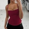 Womens Strapless Off-the-shoulder Form-fitting Tank Top
