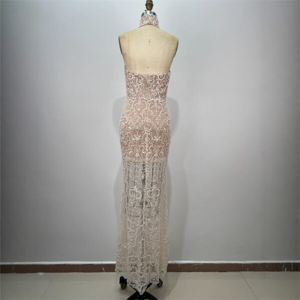 565302715 Halter Sexy Sleeveless Sequin Fitted Long Bodycon Party Dress