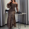 565301549 Women's Sexy Chiffon Watermark Leopard Print Party Dress