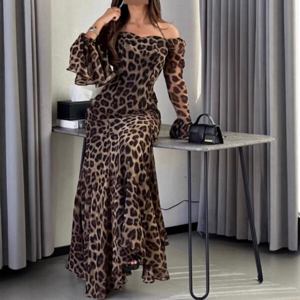 565301549 Women's Sexy Chiffon Watermark Leopard Print Party Dress