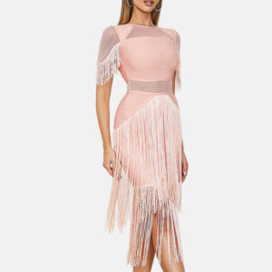 Tassel Bandage Skirt Tight Wrap Hip Fashionable Mesh Splice Party Dress