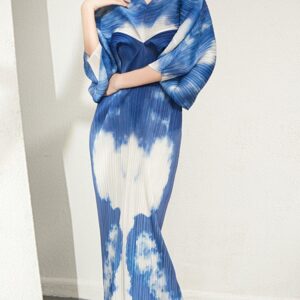 565302398 Pleated Irregular Batwing V Neck Elegant Autumn Print Casual Pullover Dress