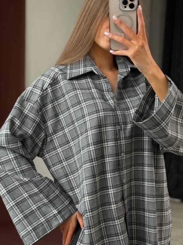 Womens Retro Plaid Shirt Jacket With Long Sleeves