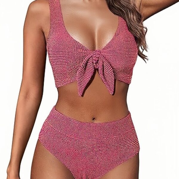 9e99b4ac-fe0f-4f03-b251-635b36882ff6.jpg V-neck Lace-up Gold-thread Jacquard Split Swimsuit