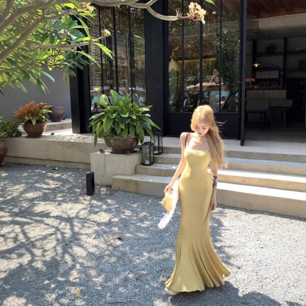 French Style Yellow Strap Dress for Women