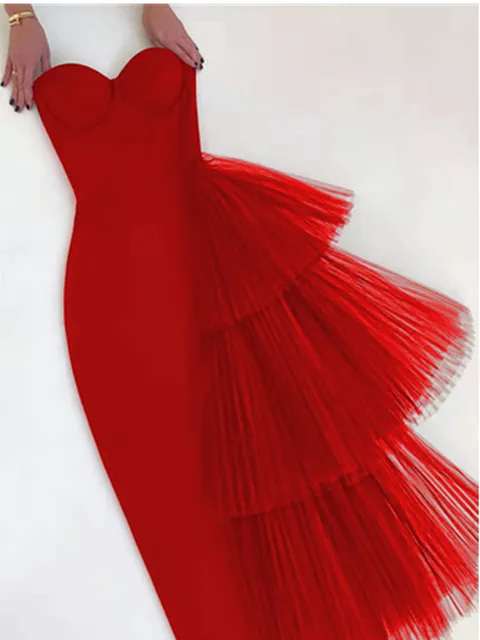 565302819 Off the Shoulder Ruffles Bodycon Mid-calf Dress