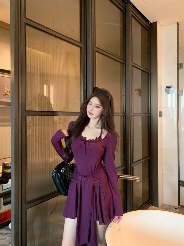 564075395 Lace Patchwork Long Sleeve Bodycon Dress for Women