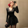 Sensual Lace Spliced Long Sleeve Dress for Women
