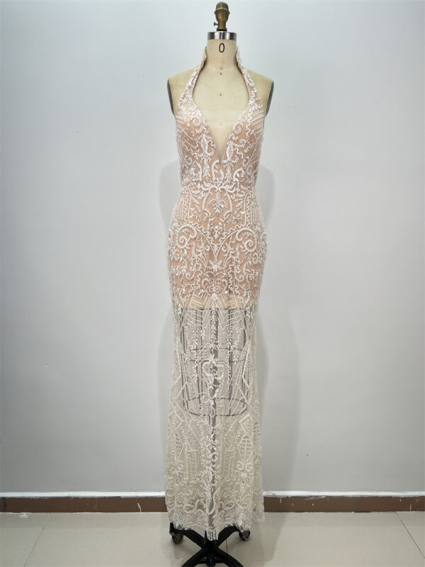 565302717 Halter Sexy Sleeveless Sequin Fitted Long Bodycon Party Dress