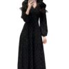French Style Elegant Black V-Neck Polka Dot Long Sleeve Dress