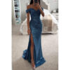 565302057 One-Shoulder Slit Dress INS Casual Fashion Party Sequin Dress