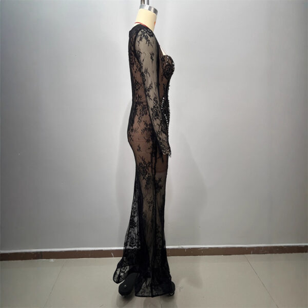 565303001 Square Neck Heavy Work Lace Party Evening Gown Women