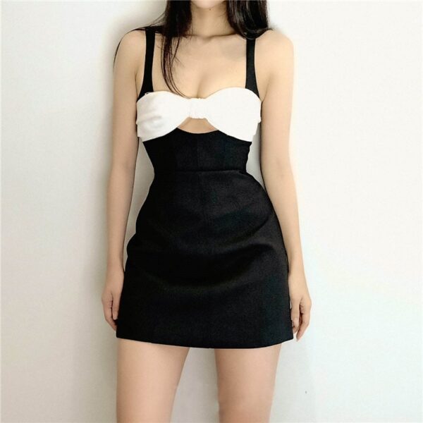 565302132 Sleeveless Bow Front Contrast Color Cutout Party Dress Club Streetwear