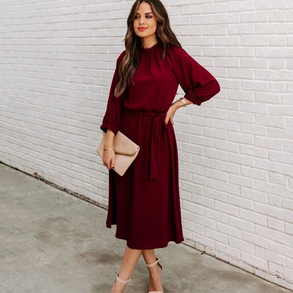 O Neck Elegant Ladies Half Sleeve Big Swing Party Dresses