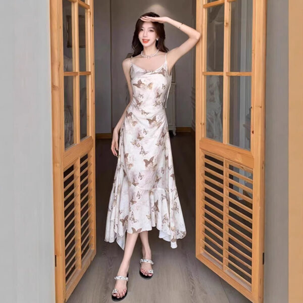 564075450 New French Style Off-Shoulder Fitted Slimming Vacation Medium-Length Dress