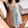 564075401 Chic French Beach Vacation Blue Strap Dress for Women