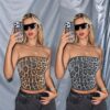 Leopard Print Halter Sequin Top Party Women's Dress