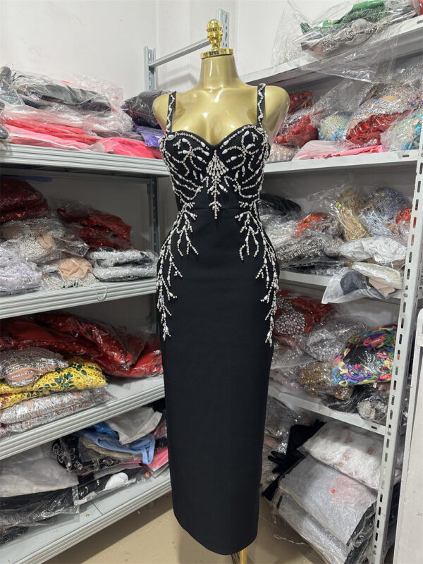 565301568 Strapless Dress Bandage Midi Length Banquet Party Evening Gown