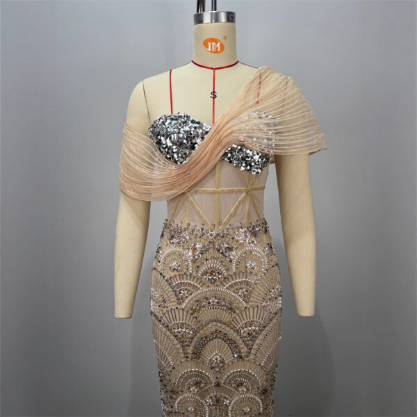 Sexy Design Mesh Sleeveless Fitted Sequined Long Length Bodycon Party