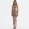 Mesh printed suspender dress with slim fit dress