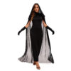 565302653 Halloween Vampire Witch Costume with Cloak Tulle Cape Ghost Witch Dress for Party