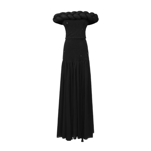 Pure Black Ball Gown High-End Formal Dress Women's Summer Strapless Waist-Cut Top Long Skirt Unique Set