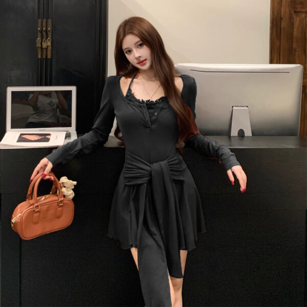 564075397 Lace Patchwork Long Sleeve Bodycon Dress for Women