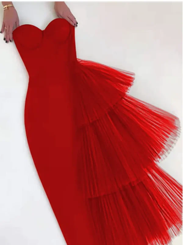 565302815 Off the Shoulder Ruffles Bodycon Mid-calf Dress