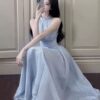 564075199 Blue Strapless Backless Petite Beach Vacation Fairy Long Dress