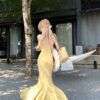 French Style Yellow Strap Dress for Women