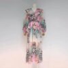 Vintage Ruffles Floral Printed Lantern Sleeve Elegant Designer Party Dresses