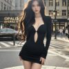 Black Sexy Hollow-Out Long Sleeve Inner Dress for Women