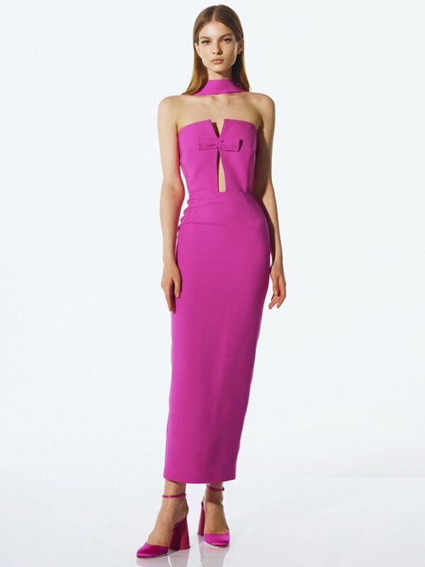 565302456 Sexy Stylish Bow Choker Key Hole Design Bodycon Club Evening Party Dress