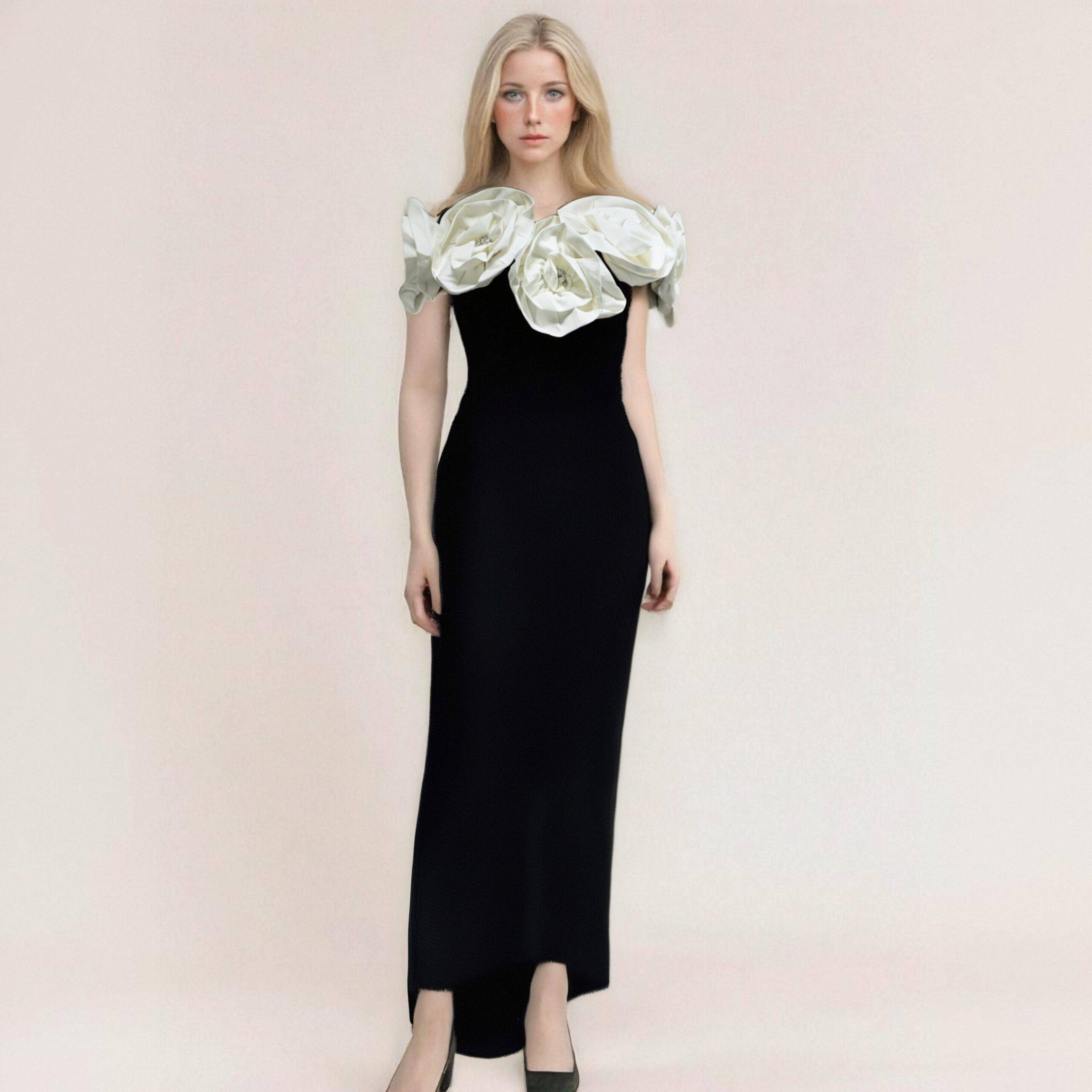 bandage-dress-white-large-flower-long-dress