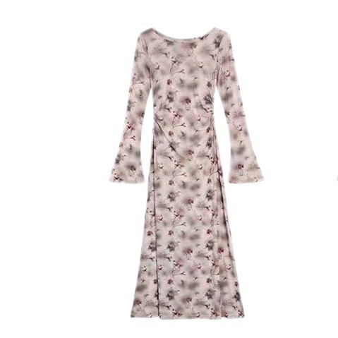 French Rose Print Mesh Two-Piece Dress for Women