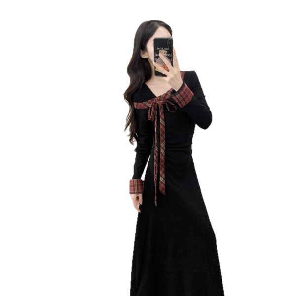 564075536 French Style Long Sleeve Fitted and Slimming Midi Dress for Women