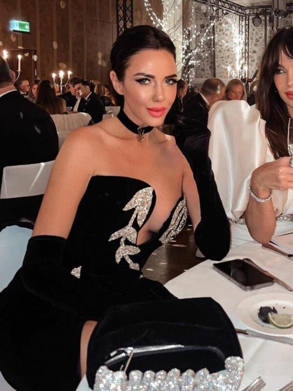 Strapless Backless Sequin Split Black Bodycon Bandage Dress