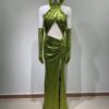 Elegant backless sequined green elegant bodycon floor length party dress
