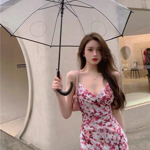 V-Neck Sleeveless Floral Print Fitted Long Dress