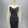Halter Sequined Sleeveless Party Dress Long Skirt